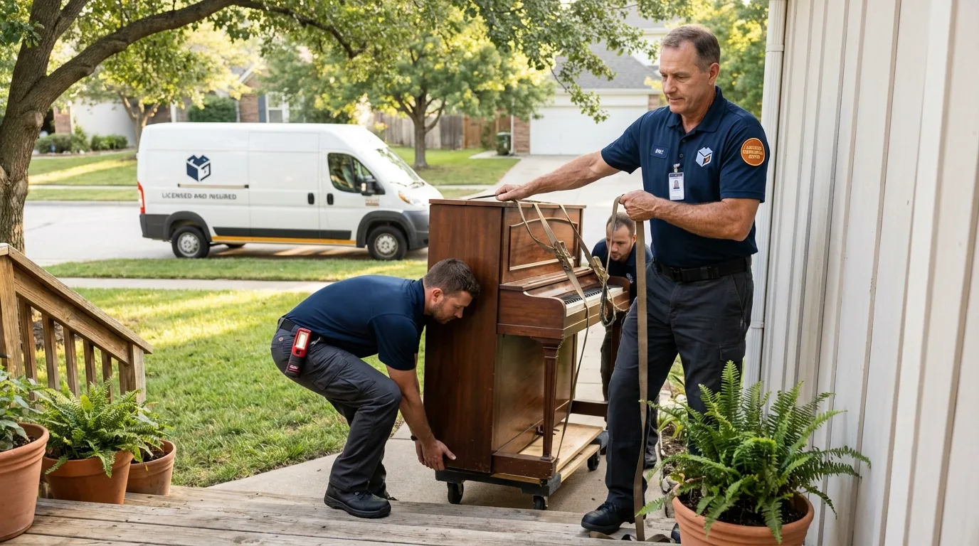 Licensed piano movers securing grand piano in Anaconda, MT