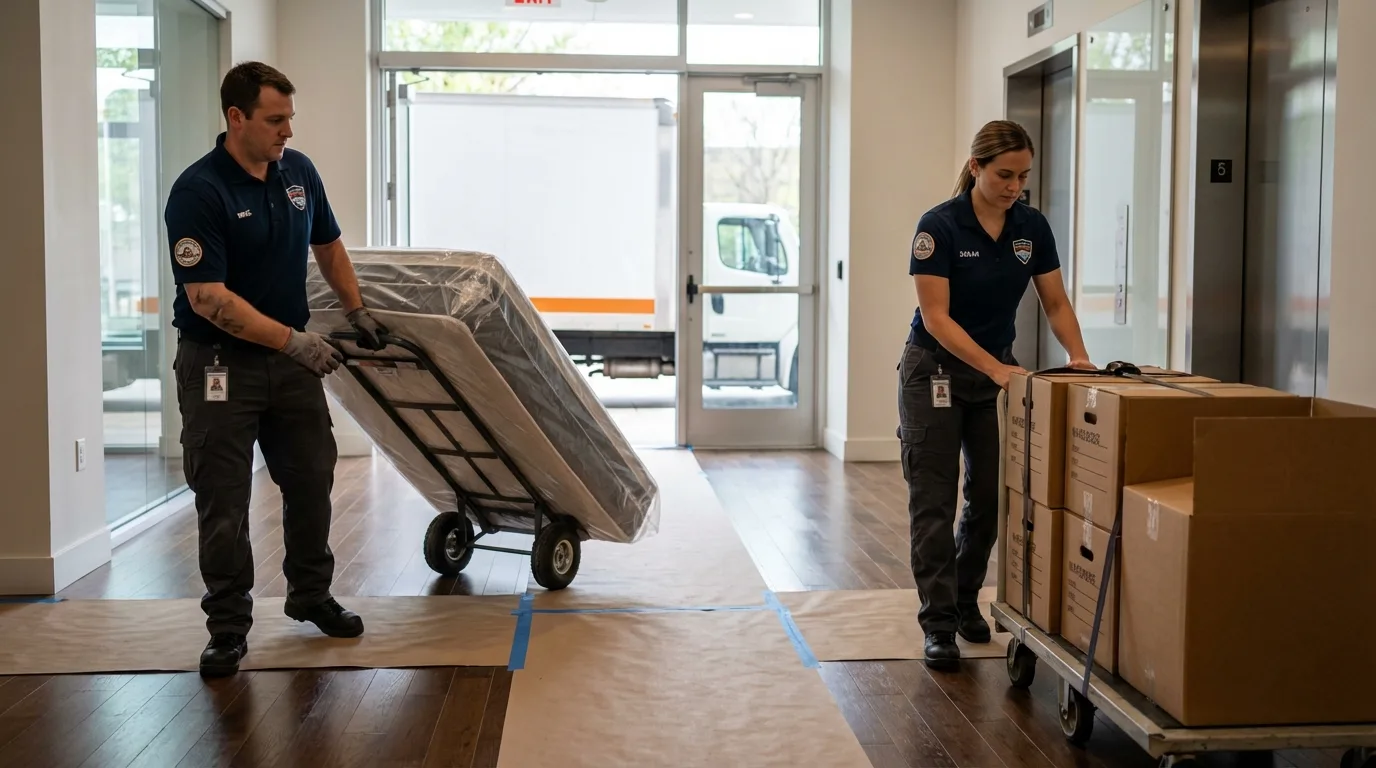 Professional apartment movers loading elevator in Anaconda, MT